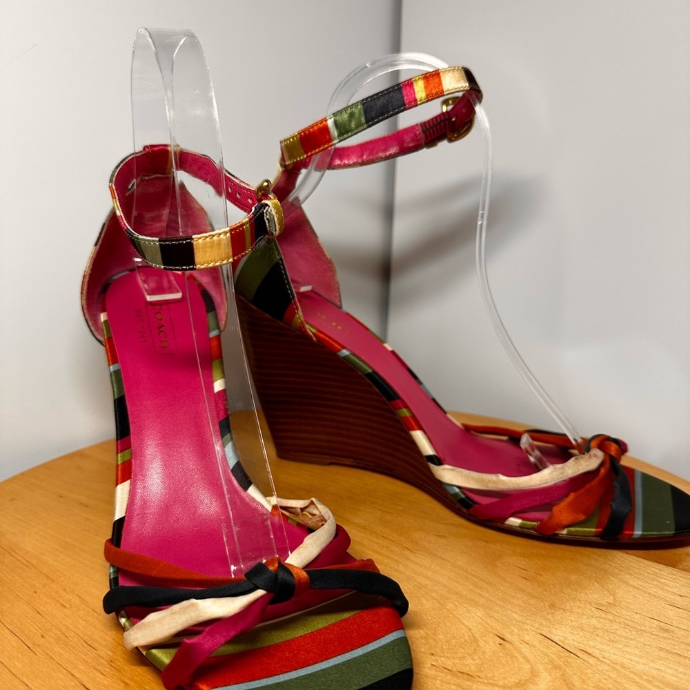 Coach Red and Pink Wedge Sandals with Elegant Design